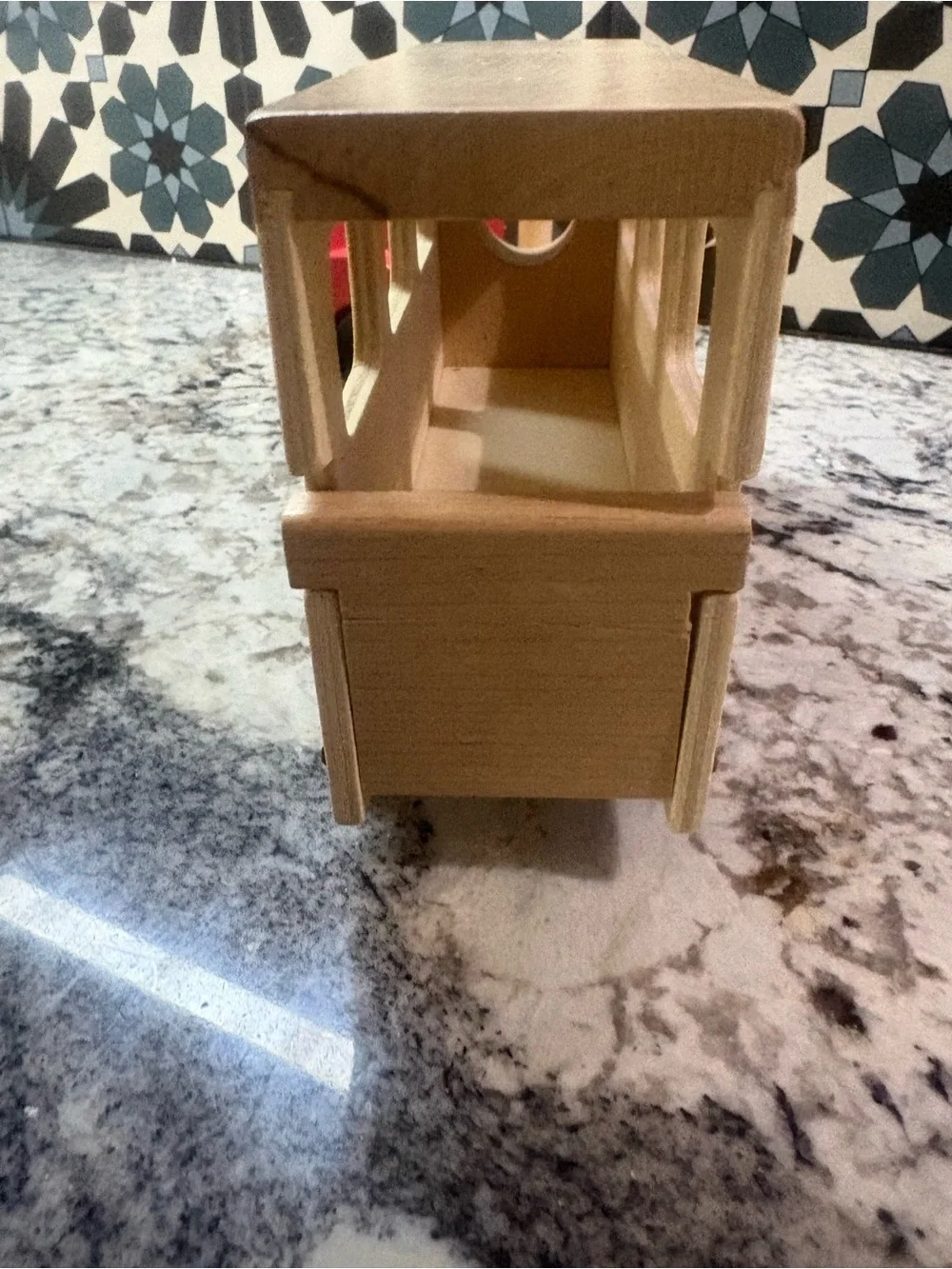 Melissa & Doug Red and Natural Wooden Horse Trailer Toy